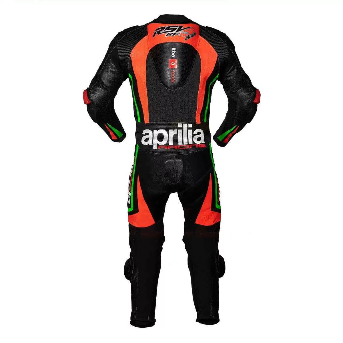 Aprilia Motorcycle Racing Black And Orange Leather Suit back