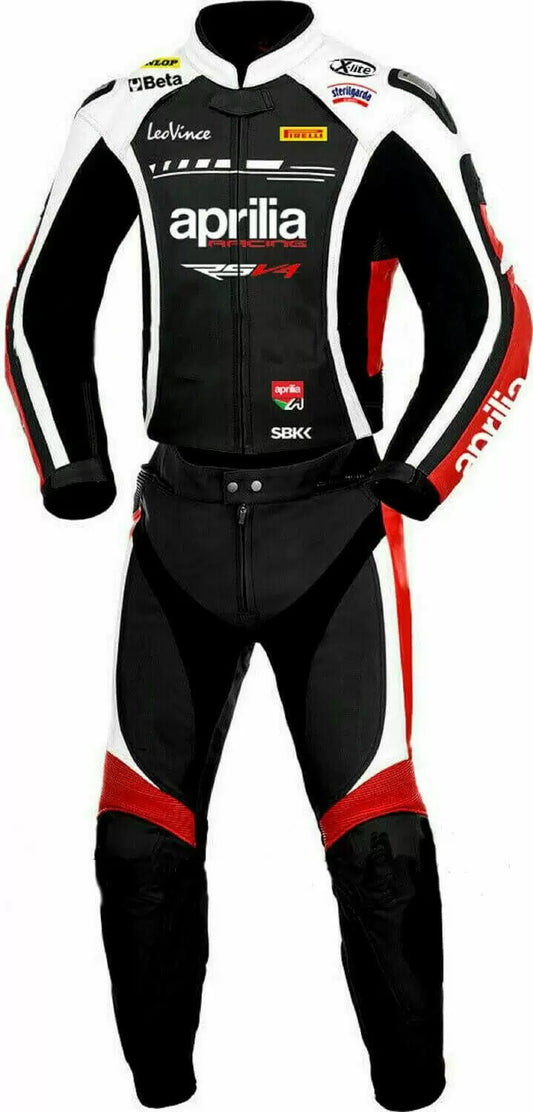 Aprilia RSV4 Motorcycle Racing Black Leather Suit