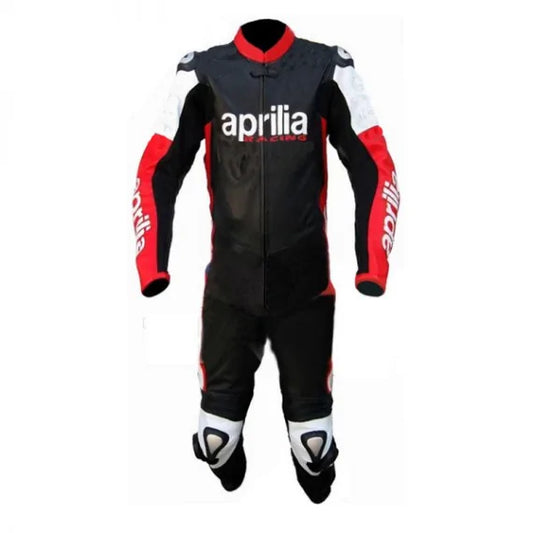Custom Aprilia Racing Motorcycle Leather Suit front
