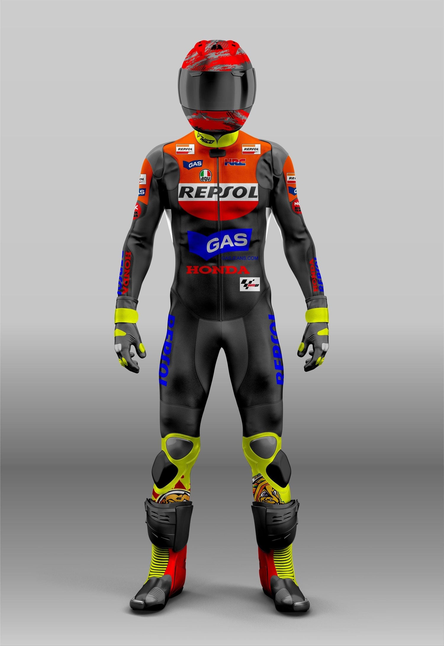 Custom Honda Repsol MotoGP Black/Red Design For Professional Riders & Racers - 1 Piece & 2 Piece