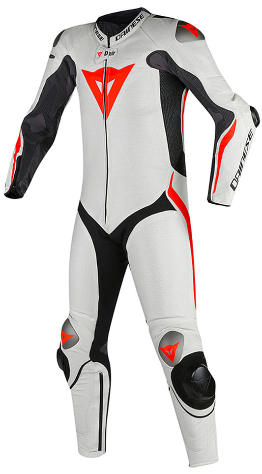 Mugello R One Piece Motorcycle Leather Suit White / Red Flourcent front