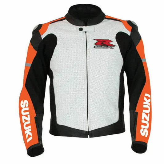 Suzuki GSXR Orange and White Motorcycle Jacket 1