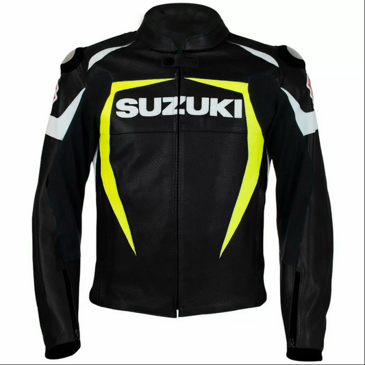 Suzuki Motorcycle Racing Black And Yellow Leather Jacket 1