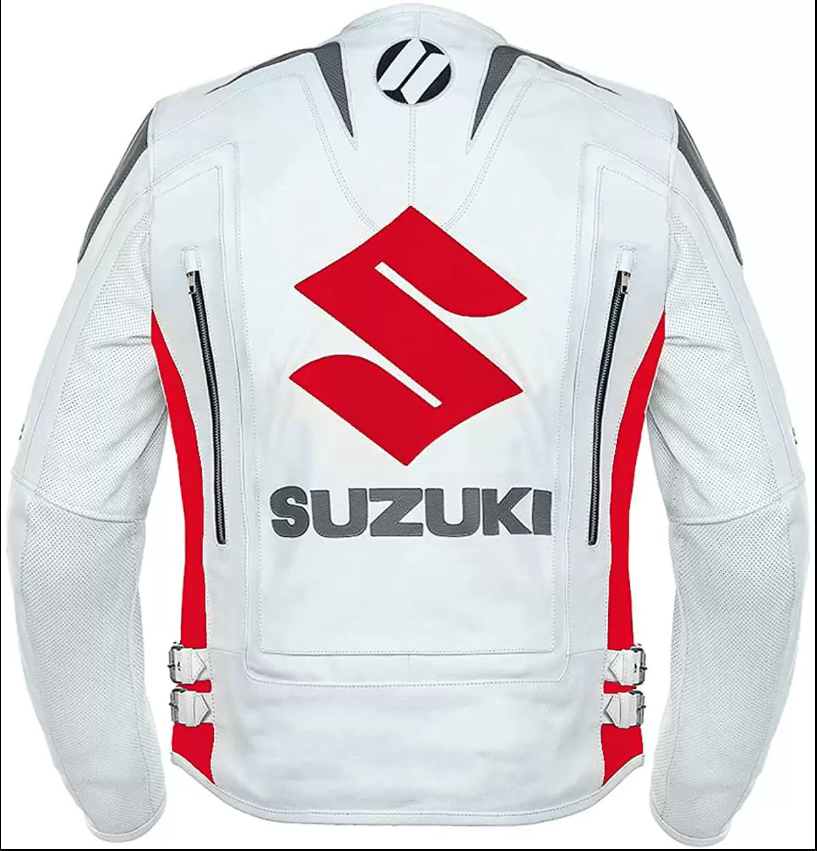 Suzuki Motorcycle Racing White And Red Leather Jacket 1 2