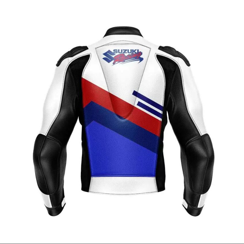 Suzuki Motorcycle Racing White Leather Jacket 1 2