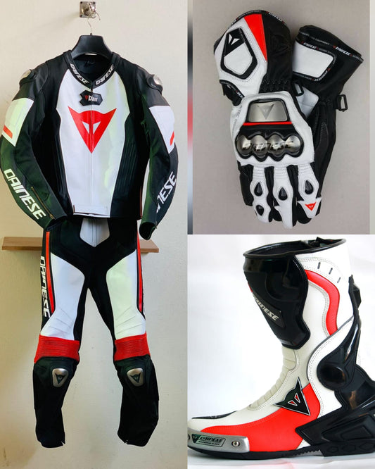DAMOTOGEAR Laguna Seca 4 Combo – White/Black/Red Kit