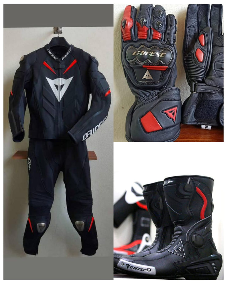 Super Speed D1 Motorcycle Leather Suit Two Piece / Metal D1 Gloves / D1 Boots Full Kit