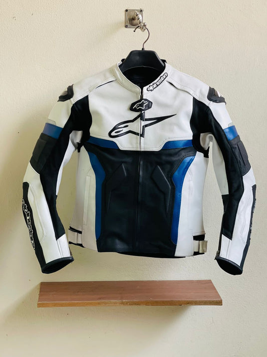 Damoto Celer Motorbike Leather Motorcycle Jacket Black/Blue/White