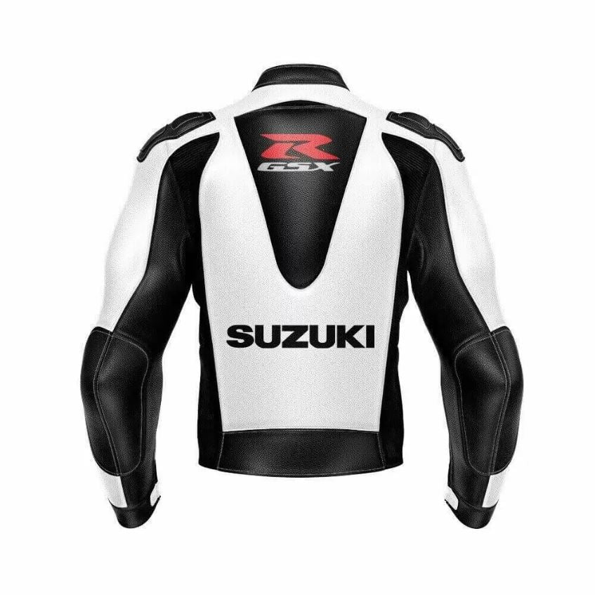 White Black Suzuki GSXR Motorcycle Leather Jacket 2