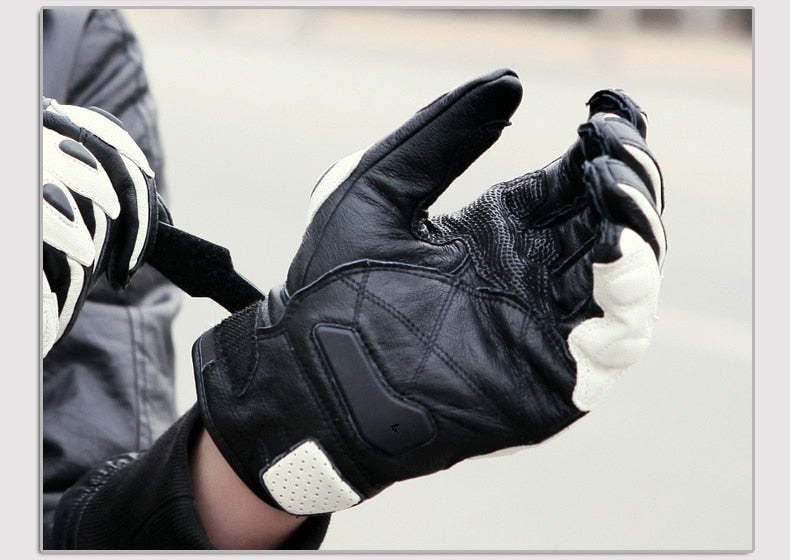 Mens Women 4 Season Driving Supertech Black/White Motorcycle Leather Gloves Racing Glove Motorbike Cowhide racing bike knight