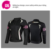 Women Motorcycle Jacket Summer Lady Coat Riding Raincoat Motorbike Safety Suit with Protective Pads and Waterproof Liner JK-52